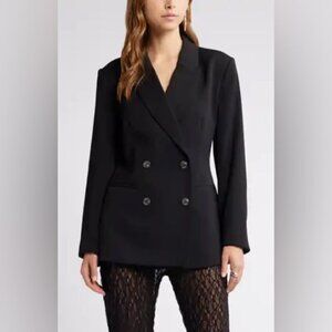 Halogen Women's Black Double Breasted Office Siren Button Blazer Size Small